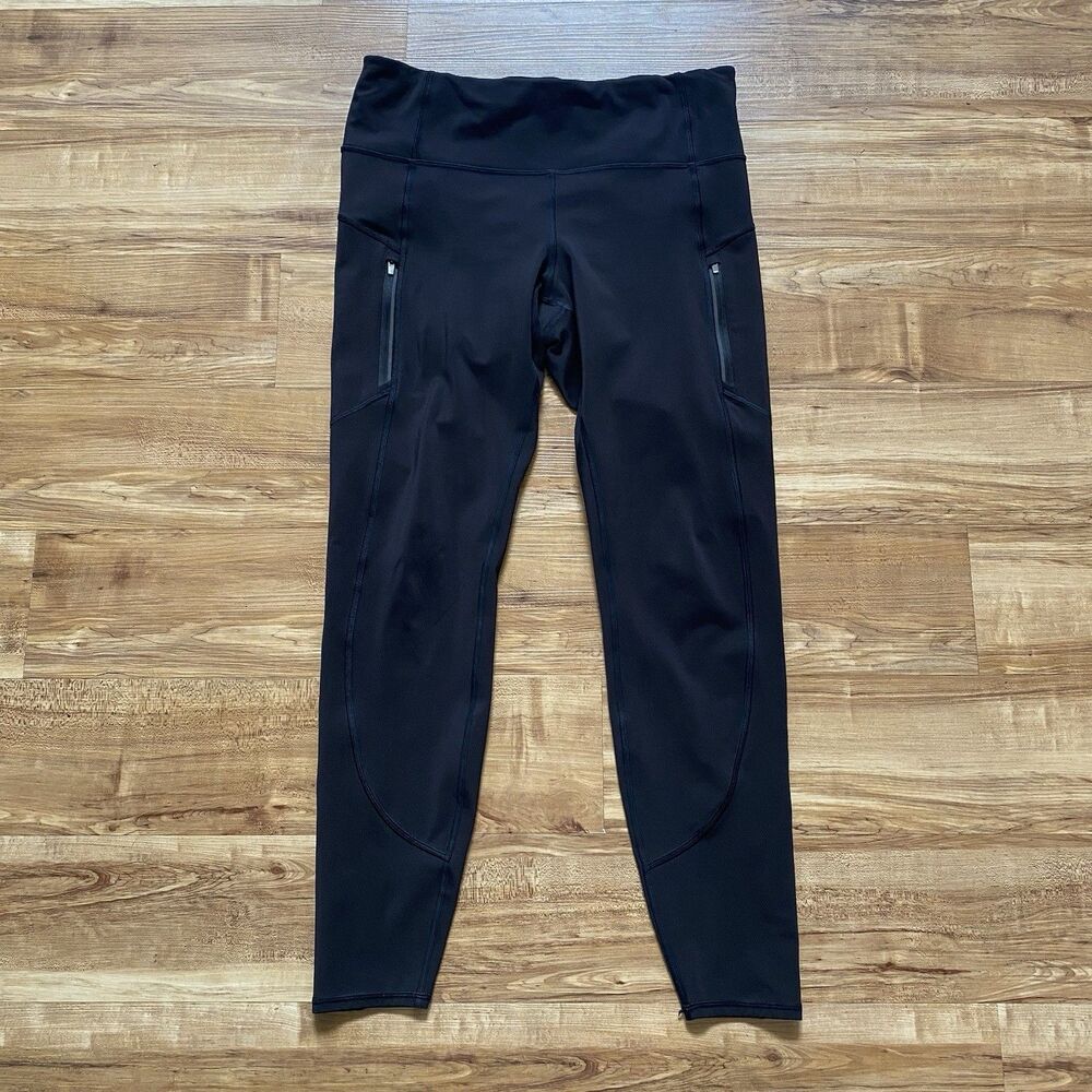 Athleta L Black Rainier High Rise Warm Leggings Reflective Outdoor Run 487745